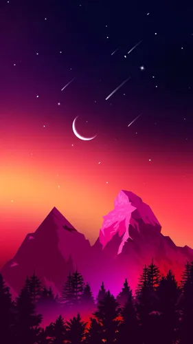 Ночь Обои на телефон гора с луной в небе