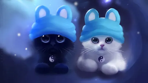 Рисованные Обои на телефон пара кошек в синих шляпах
