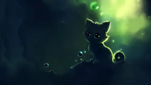 Рисованные Обои на телефон кошка со светящимися глазами