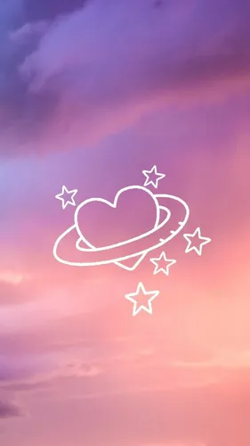 Хорошие Обои на телефон розово-фиолетовое небо с белыми звездами и белым символом
