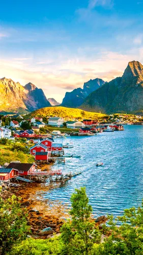 Норвегия Обои на телефон город у воды
