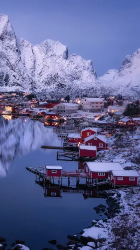 Норвегия Обои на телефон город со снегом на земле
