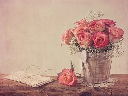 В Стиле Ретро Обои на телефон ваза с розовыми розами