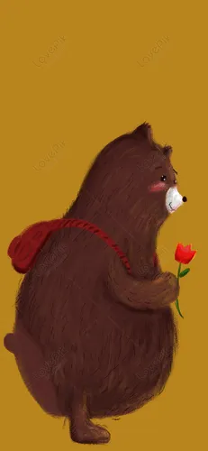 Медведь Обои на телефон чучело с цветком