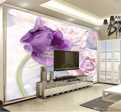 Нежно Фиолетовые Обои на телефон комната с телевизором и большим экраном