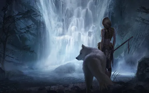 С Волком Обои на телефон человек и медведь перед водопадом