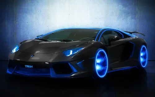 Машины Ламборджини Обои на телефон синий спортивный автомобиль с включенными огнями