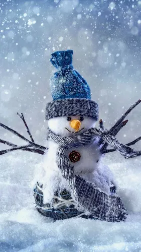 Милый Новогодние Обои на телефон снеговик в шляпе и шарфе