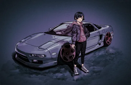 Тиаки Омигава, Initial D Обои на телефон человек, стоящий рядом с автомобилем