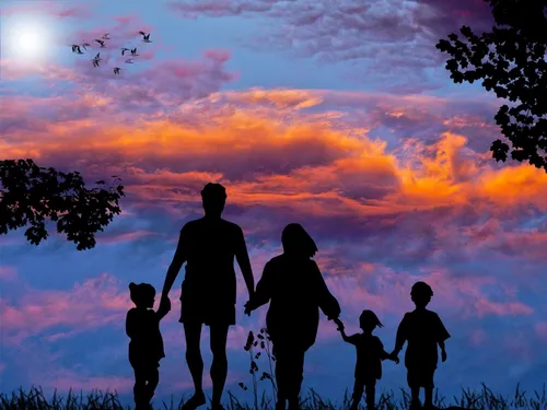 Семья Обои на телефон семейная прогулка с закатом