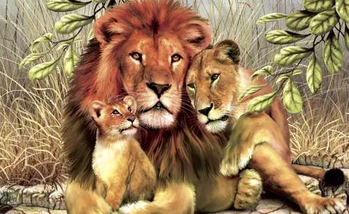 Семья Обои на телефон группа львов на дереве