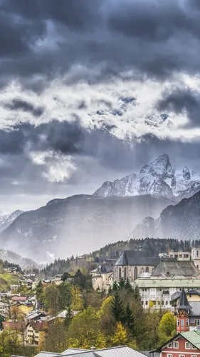 Швейцария Обои на телефон город под горой