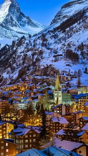 Швейцария Обои на телефон группа зданий перед горой