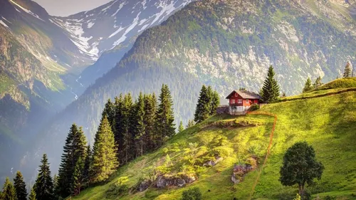 Швейцария Обои на телефон дом на холме