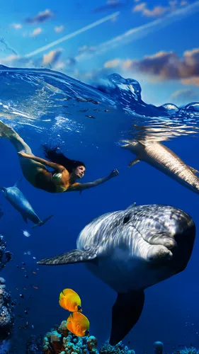 Подводный Мир Обои на телефон группа людей, плавающих с акулой