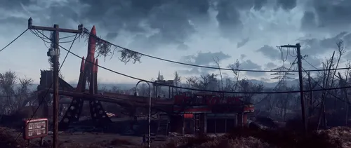 Fallout 4 Обои на телефон здание с проводами и башней