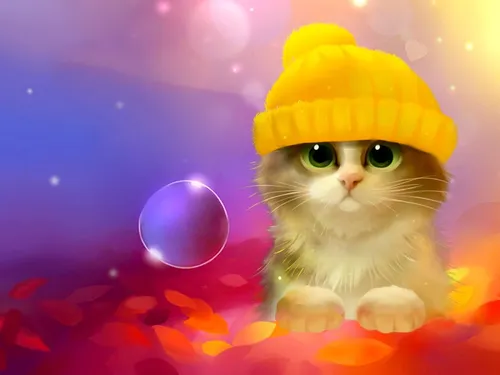 Интерактивные Обои на телефон кошка в желтой шляпе