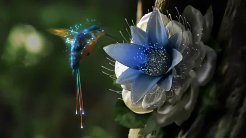 Интерактивные Обои на телефон синий цветок с жучком на нем
