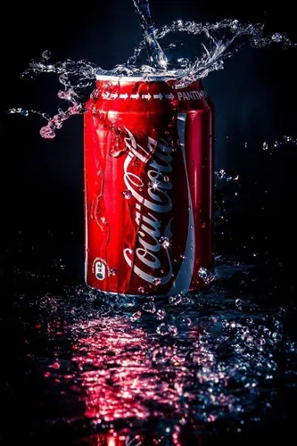 Кока Кола Обои на телефон банка с красной газировкой с выплескивающейся из нее водой