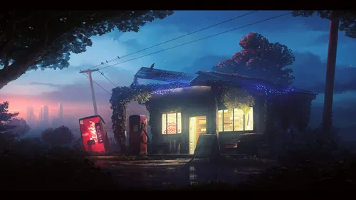 На Рабочий Стол Картинки дом с красным светом ночью