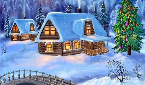Новогодние Картинки дом, покрытый снегом