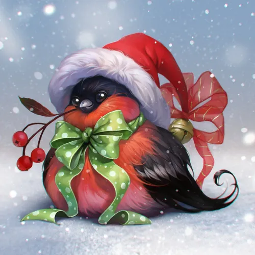 Новогодние Картинки птица в шляпе санта