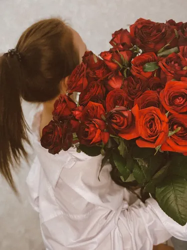 Цветы Картинки человек, держащий букет красных роз
