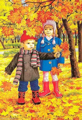 Осень Картинки двое детей, стоящих в лесу