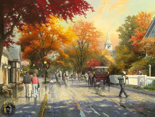 Осень Картинки группа людей, идущих по улице с деревьями по обе стороны