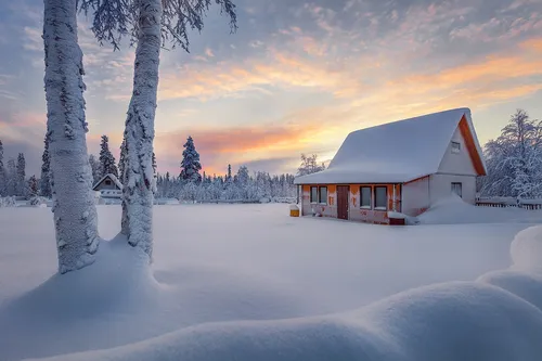 Зима Картинки домик в снегу