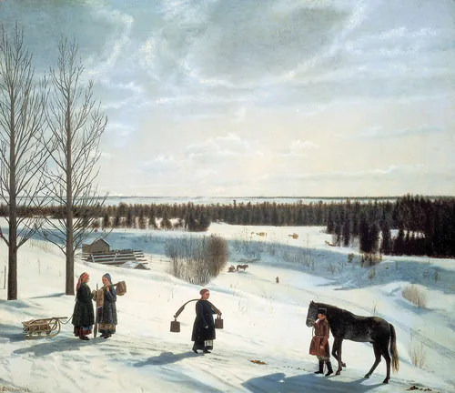 Зима Картинки люди с собаками в снегу
