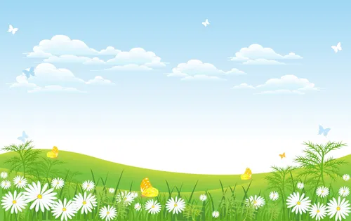 Фон Картинки цветочное поле с птицами, летающими в небе