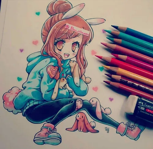 Аниме Для Срисовки Цветные Картинки рисунок девочки