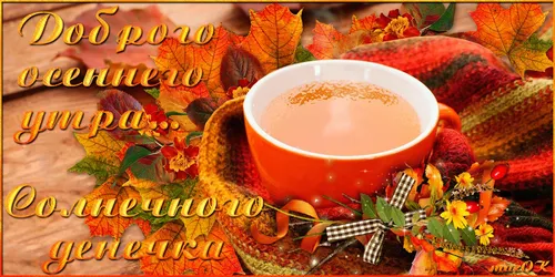 Доброе Осеннее Утро Картинки чашка чая на разноцветном одеяле