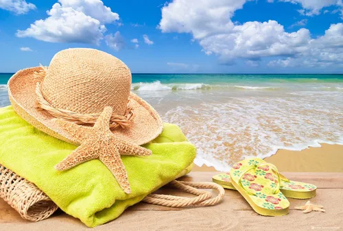 Отпуск Картинки шляпа и сумка на пляже