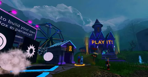 Роблокс Картинки видеоигра, показывающая дом и замок с огнями