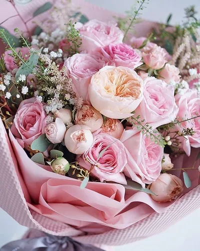 Цветы Фото букет из розовых и белых цветов
