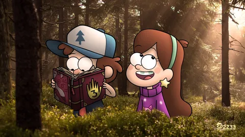 Гравити Фолз Картинки пара мультипликационных персонажей в лесу