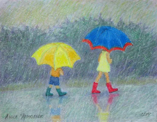 Дождь Картинки два человека держат зонтики