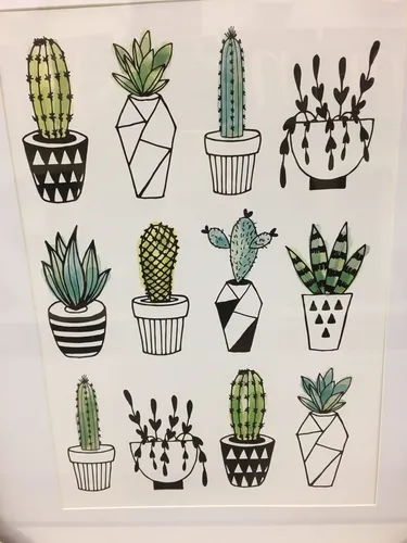 Для Срисовки В Скетчбук Для Начинающих Картинки группа кактусов в стеклянной вазе