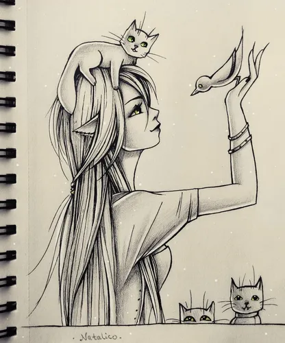 Аюми Фудзимура, Для Срисовки В Скетчбук Для Начинающих Картинки рисунок кошки