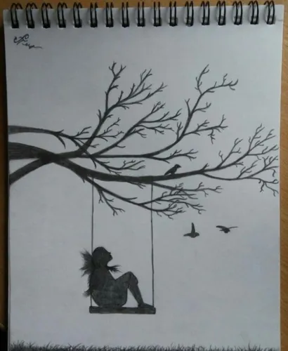 Для Срисовки В Скетчбук Для Начинающих Картинки книга с деревом и птицами