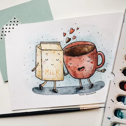 Для Срисовки В Скетчбук Для Начинающих Картинки рисунок кофейной чашки и кружки на белой поверхности