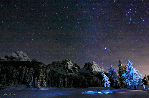 Звезды Картинки снежная гора с деревьями и звездами в небе