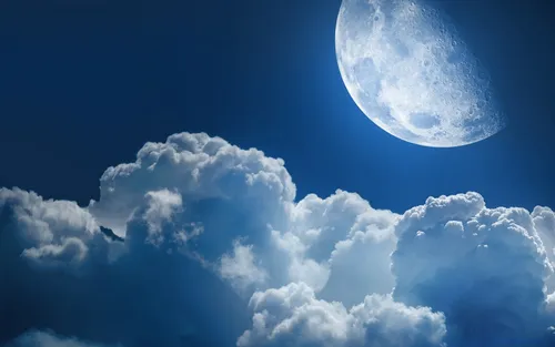 С Луной Обои на телефон голубое небо с облаками и луной