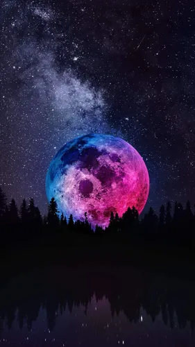 С Луной Обои на телефон фиолетовая и розовая луна в ночном небе