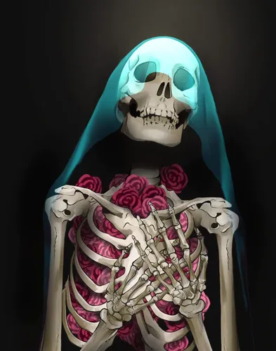 Скелеты Обои на телефон скелет с сине-белой маской и белым платьем
