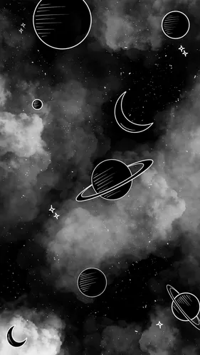 На Обои на телефон черно-белая фотография облачного неба с несколькими полумесяцами