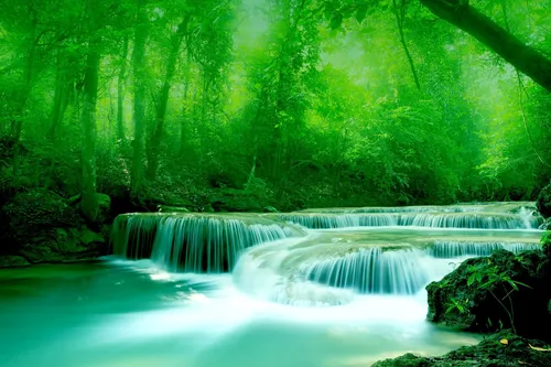 Лето Природа Обои на телефон водопад в лесу