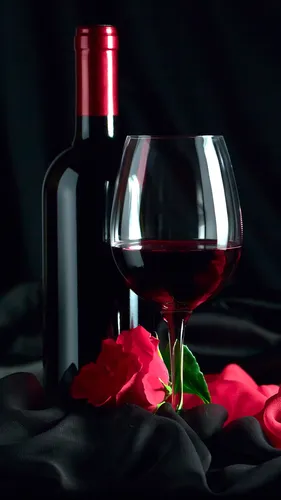 С Вином Обои на телефон бокал вина рядом с красной розой